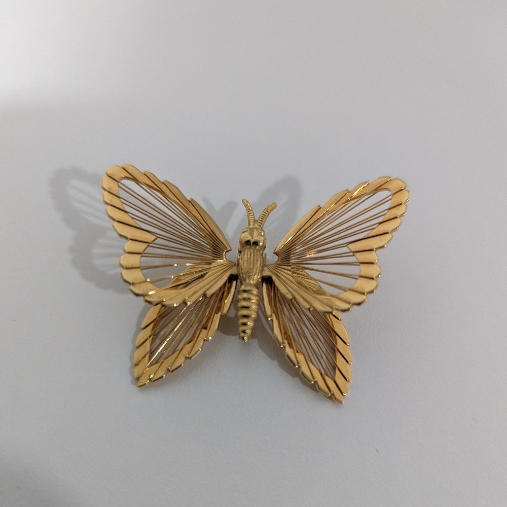Vintage 1970's MONET gold spinneret butterfly brooch